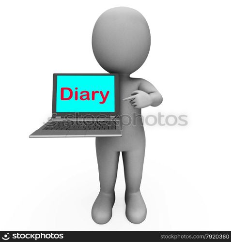 Diary Laptop Character Showing Online Reminder Or Scheduler