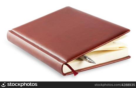 Diary with mortgaged pen isolated on white background