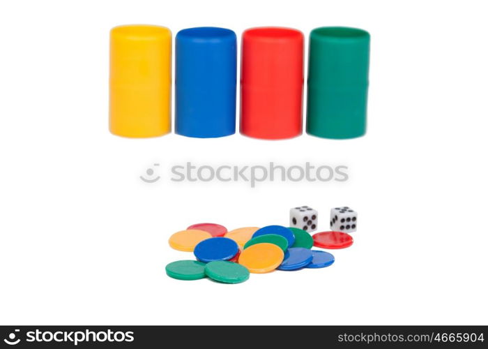 Dice and cubes for ludo game isolated on a white background