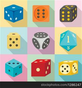 Dice icons set. Flat set of dice vector icons for web design. Dice icons set, flat style