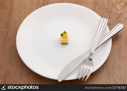 Diet concept with small food on plate