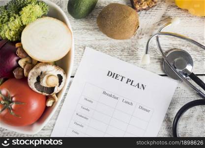 diet plan with vegetables stethoscope wooden desk. Resolution and high quality beautiful photo. diet plan with vegetables stethoscope wooden desk. High quality beautiful photo concept