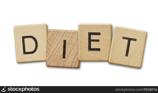 Diet text on a wooden scrabble pieces