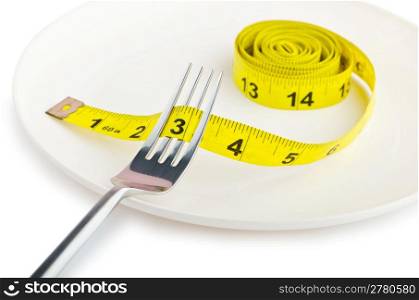 Dieting concept with fork and meter
