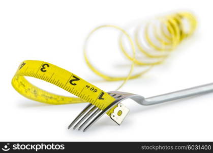 Dieting concept with fork and meter