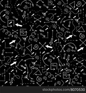Different Arrows Seamless Pattern on Black. Hand Drawn Symbols. Different Arrows Seamless Pattern