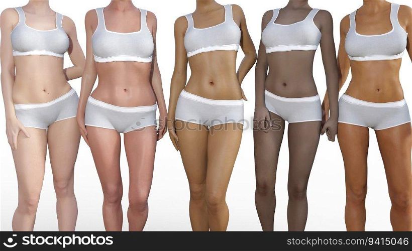 Different Body Shapes Female Group Crowd Fitness Wear. Different Body Shapes Female Group