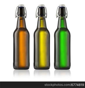 different bottles of beer on a white background