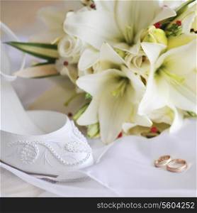 different bride accessories on the bed