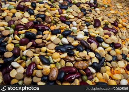 Different cereals and legumes. Mixed dried legumes and cereals.