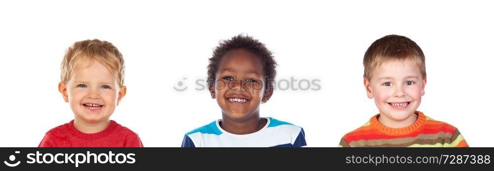 Different children laughing isolated on a white background