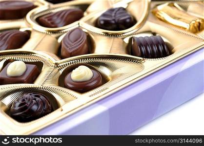 different chocolate in box close up