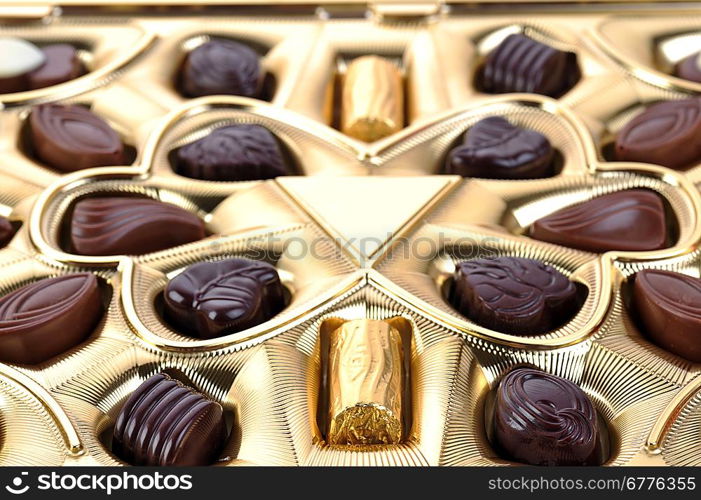 different chocolate in box close up