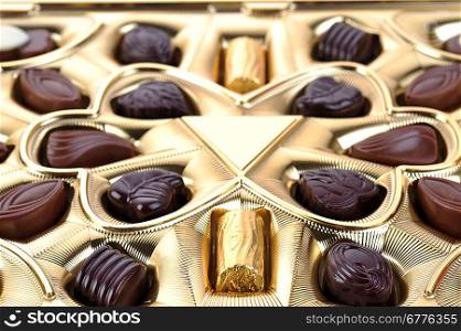 different chocolate in box close up
