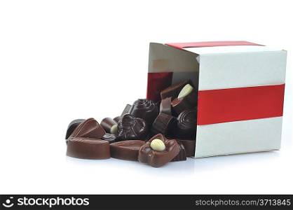different chocolate in gift box with copy space