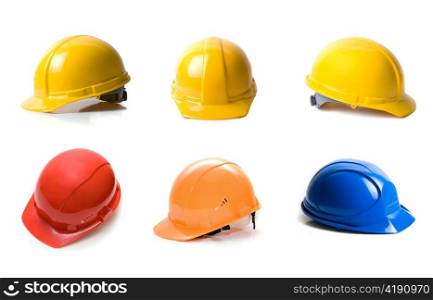 Different color helmets set isolated on white background
