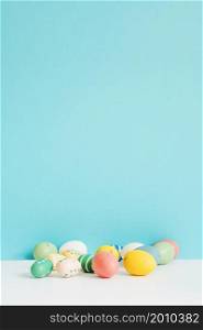 different colored easter eggs table