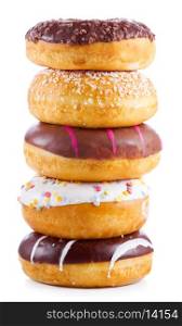 different donuts on white background