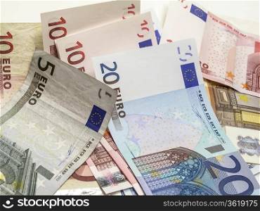different euro currency closeup on white