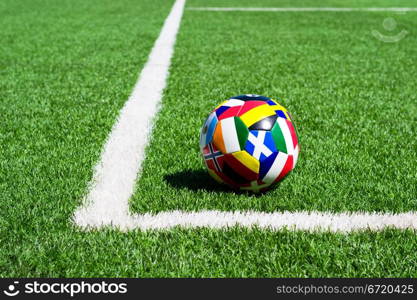 Different flags on Soccer ball for championship