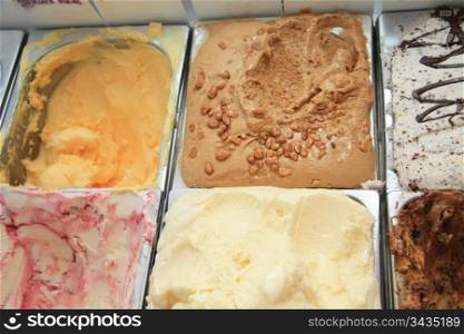 Different flavors of ice cream in a shop