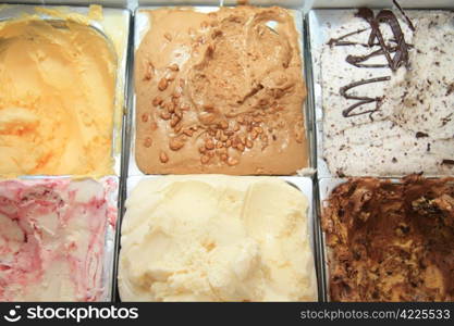 Different flavors of ice cream in a shop