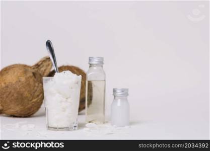 different forms coconut oil with copy space