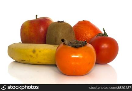 different fruit on isolated white background