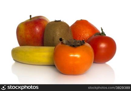 different fruit on isolated white background