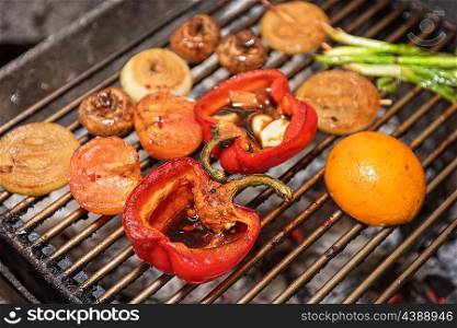 Different grilled vegetable. Different vegetables on the grill preparing