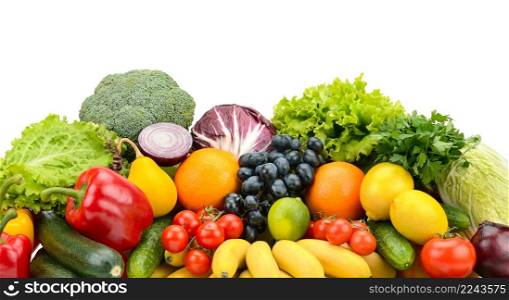 Different healthy fruits and vegetables isolated on white background.