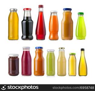 different Juice bottles isolated on white background. Juice bottle isolated