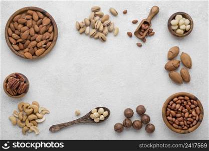different kinds nuts copy space