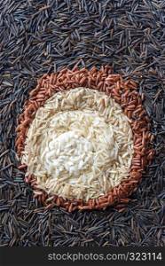 Different kinds of rice: top view