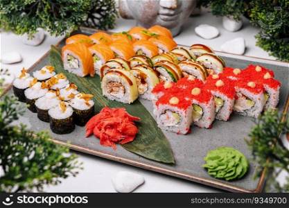 Different kinds of rolls stand on a stone plate