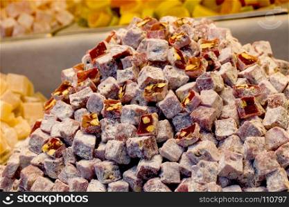 Different kinds of Turkish delight sweets at the Spice Market