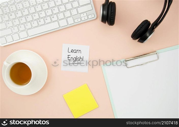 different learning objects peach background