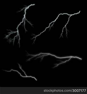 Different lightning bolts isolating on black