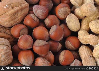 different nuts in basket closeup