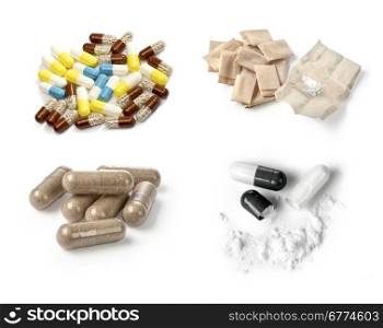 different pills isolated on white isolated on white background