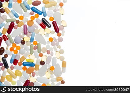 Different pills with white color copy space. Different pills with white copy space