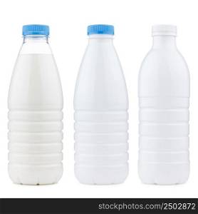 Different plastic dairy products bottle set, isolated on white background