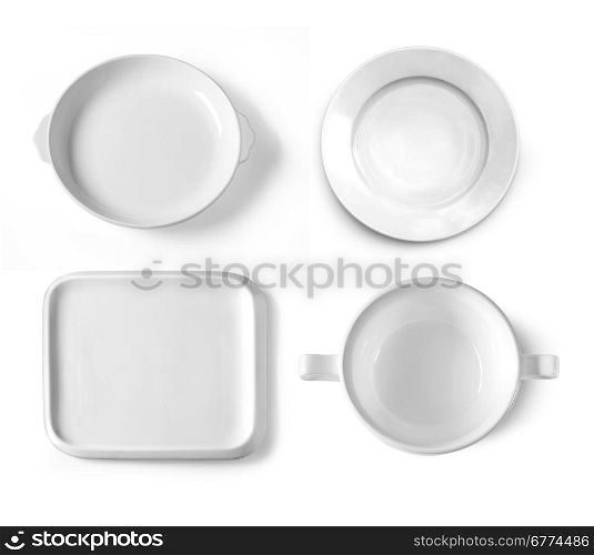 different plates isolated on white background