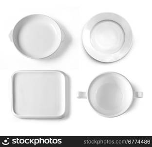 different plates isolated on white background