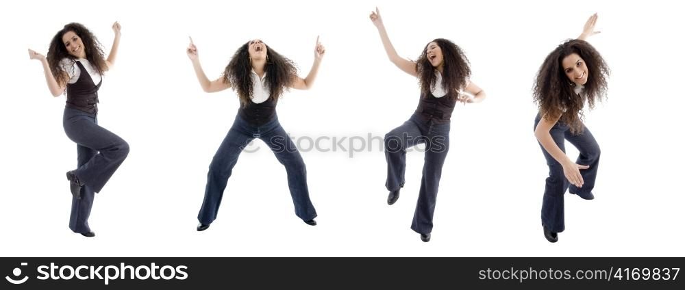 different poses of dancing woman on an isolated background