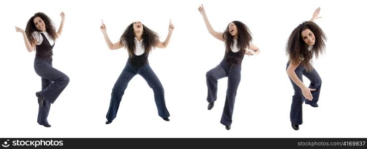 different poses of dancing woman on an isolated background