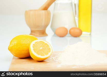 Different products to make bread on the table