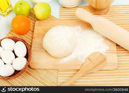 Different products to make bread on the table