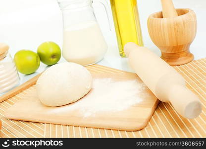 Different products to make bread on the table