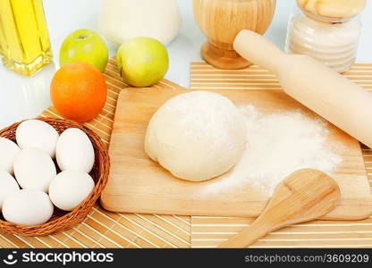 Different products to make bread on the table